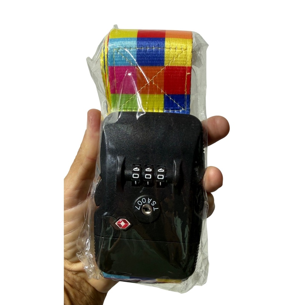 TSA Approved Luggage Strap Lock Rainbow Checkered 3-Dial Combination TSA319 New